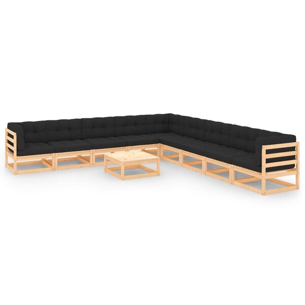 Salon de jardin meuble d'extérieur ensemble de mobilier 10 pièces avec coussins anthracite pin massif 02_0014965
