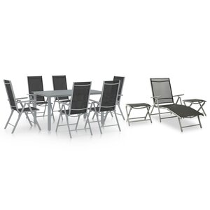 vidaXL Ensemble à manger de jardin 10 Pièces noir et argenté