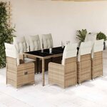 vidaXL Ensemble de bistro de jardin 9 Pièces coussins beige poly rotin