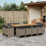 vidaXL Ensemble à manger de jardin coussins 13 Pièces gris résine tressée