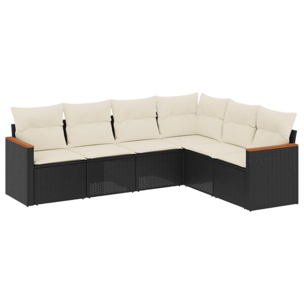 vidaXL Salon de jardin 6 Pièces avec coussins noir résine tressée