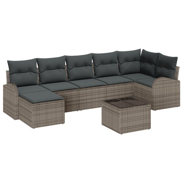 vidaXL Set de canapé de jardin 7 pièces avec coussins en poly rotin noir