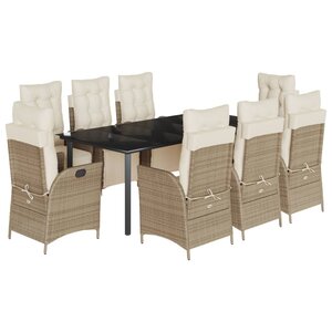 vidaXL Ensemble à manger de jardin et coussins 9 Pièces beige Poly rotin