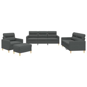 vidaXL Ensemble de canapés 4 Pièces avec coussins Gris foncé Tissu
