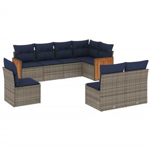 vidaXL Salon de jardin 8 Pièces avec coussins gris résine tressée