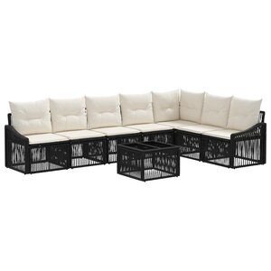 vidaXL Ensemble de canapé de jardin 8 Pièces Noir polyrotin