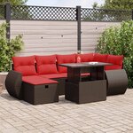 vidaXL Salon de jardin avec coussins 7 Pièces marron résine tressée acacia