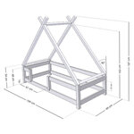 Lit Tipi enfant avec barrière bois massif gris 90 x 190 cm