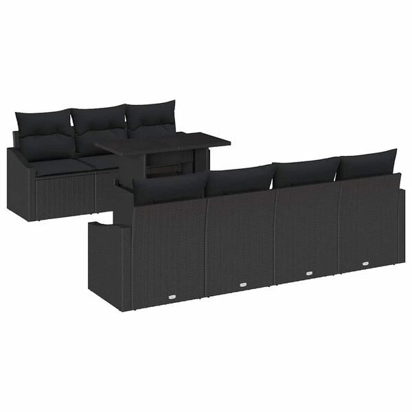 vidaXL Ensemble de canapé de jardin avec coussin 8 Pièces Noir polyrotin