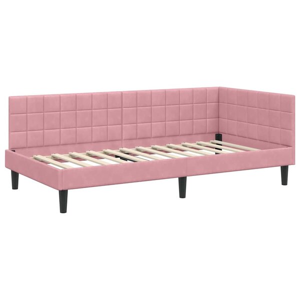 vidaXL Cadre de lit d'angle avec tête de lit Rose 90 x 190 cm Velours