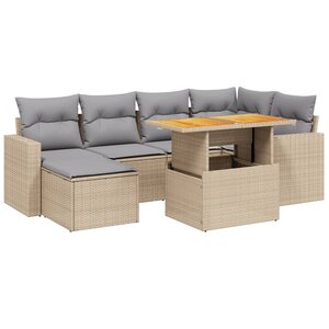 vidaXL Salon de jardin avec coussins 7 Pièces beige résine tressée