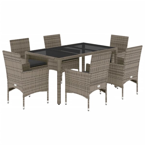vidaXL Ensemble à manger de jardin et coussins 7 Pièces gris rotin verre