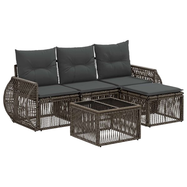 vidaXL Ensemble de canapé de jardin 5 Pièces Gris et Gris foncé polyrotin