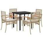 vidaXL Ensemble à manger de jardin avec coussins 5Pièces Beige poly rotin