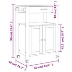vidaXL Chariot de cuisine MONZA 60x40x90 cm bois massif de pin