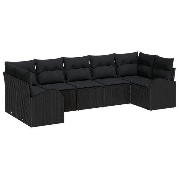 Set de Canapé de Jardin vidaXL 7 pièces avec coussins en rotin synthétique noir