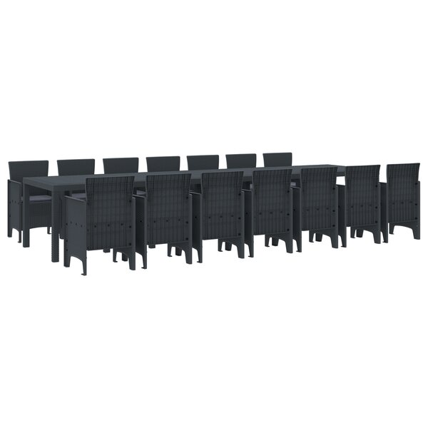 Ensemble de 15 pièces salle à manger jardin avec coussins anthracite poly rattan