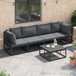 vidaXL Ensemble de canapé de jardin avec coussin 5 Pièces Noir Aluminium