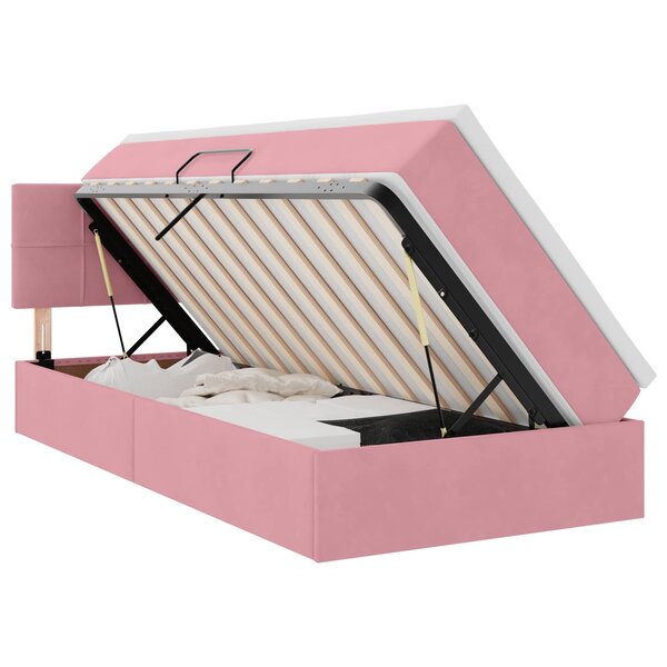 vidaXL Lit de rangement LED avec matelas Rose 90 x 190 cm Velours