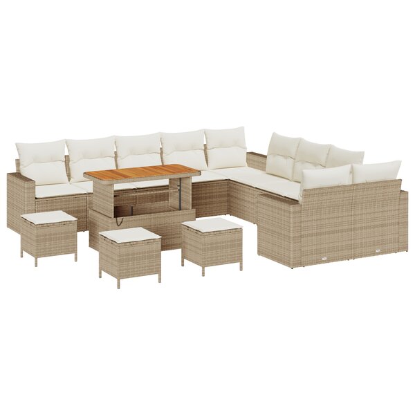Ensemble de canapé de jardin 14 pièces avec coussins beige en rotin synthétique