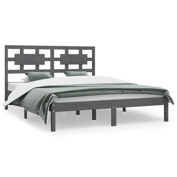 vidaXL Cadre de lit Gris Bois de pin massif 150x200 cm Très grand