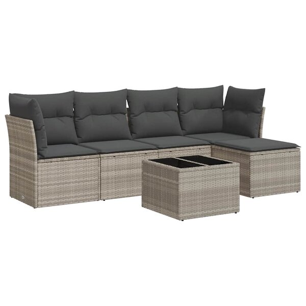 vidaXL Salon de jardin 6 Pièces avec coussins gris clair résine tressée