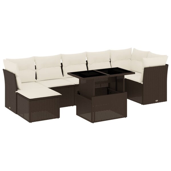 vidaXL Salon de jardin 8 Pièces avec coussins marron résine tressée