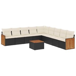 vidaXL Salon de jardin 10 Pièces avec coussins noir résine tressée