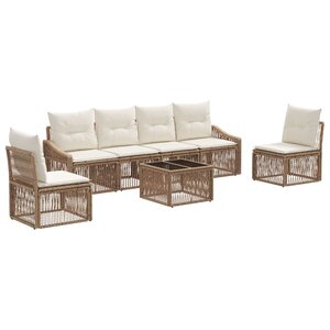 vidaXL Ensemble de canapé de jardin 7 Pièces Beige polyrotin