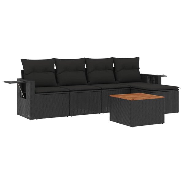 vidaXL Salon de jardin 6 Pièces avec coussins noir résine tressée