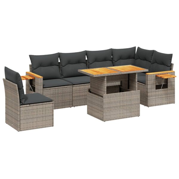 vidaXL Salon de jardin avec coussins 7 Pièces gris résine tressée