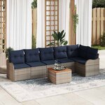 vidaXL Ensemble de canapé de jardin avec coussin 7 Pièces Gris polyrotin