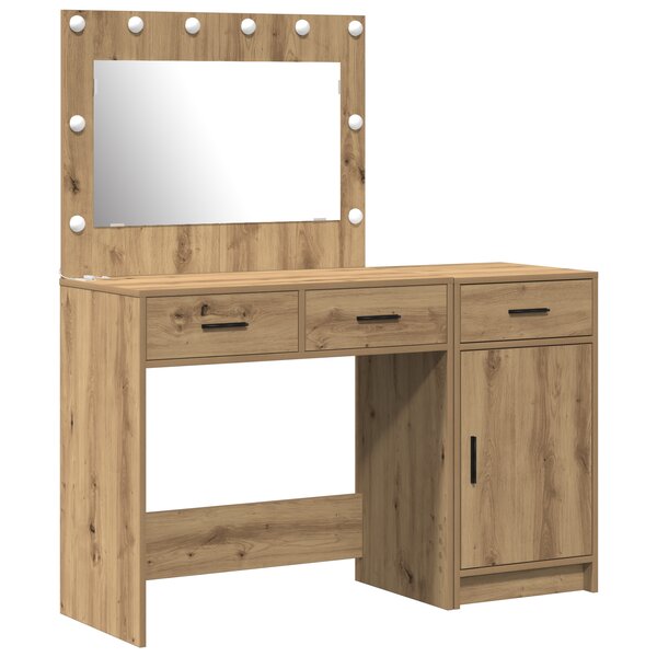 Set de coiffeuse 2 pièces avec LED en bois d'ingénierie chêne