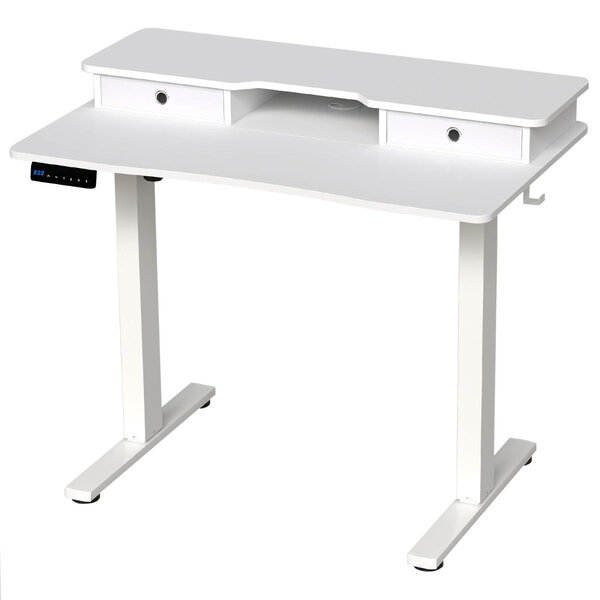 Bureau assis-debout électrique réglable en hauteur 100 x 60 x 73-122 cm avec support écran et 2 tiroirs design blanc 20_0010832