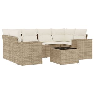 vidaXL Salon de jardin avec coussins 7 Pièces beige résine tressée