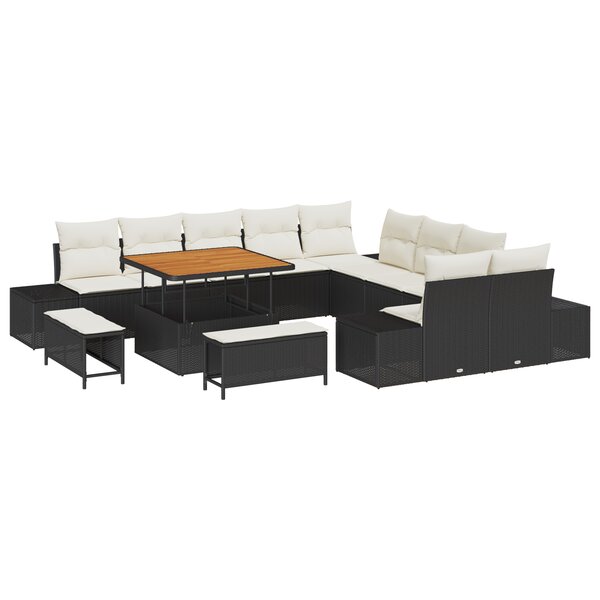 Ensemble de canapés de jardin vidaXL 13 pièces avec coussins noir poly rattan acacia