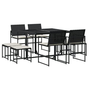vidaXL Ensemble à manger de jardin 9Pièces coussins noir résine tressée