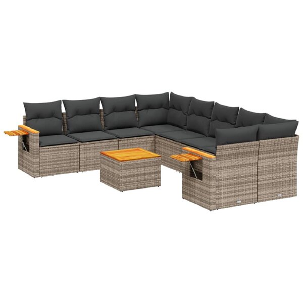 vidaXL Salon de jardin 9 Pièces avec coussins gris résine tressée