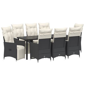 vidaXL Ensemble de Dîner de Jardin 9 Pièces avec Coussins Noir Rattan Poly
