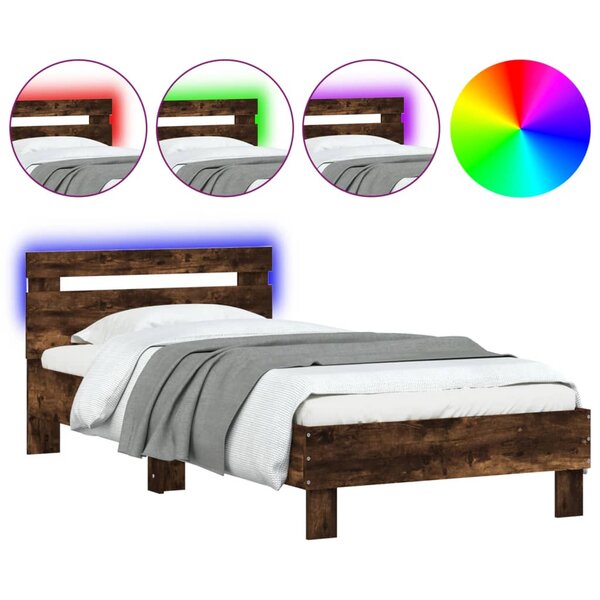 vidaXL Cadre de lit sans matelas avec lumières LED chêne fumé 75x190cm