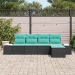 vidaXL Ensemble de canapé de jardin avec coussin 5 Pièces Noir polyrotin