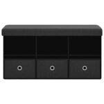 Banc banquette de rangement pliable noir 76 x 38 x 38 cm fau x lin 02_0010904