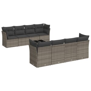 vidaXL Salon de jardin 9 Pièces avec coussins gris résine tressée