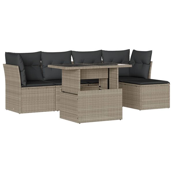 vidaXL Salon de jardin 6 Pièces avec coussins gris clair résine tressée