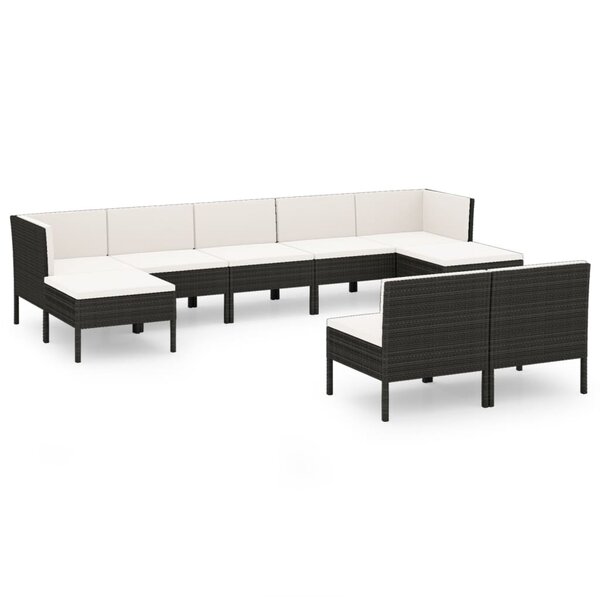 Salon de jardin meuble d'extérieur ensemble de mobilier 9 pièces avec coussins résine tressée noir 02_0018146