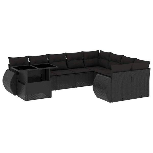 vidaXL Salon de jardin 10 Pièces avec coussins noir résine tressée