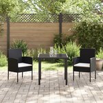 vidaXL Ensemble de salle à manger de jardin 3 pièces avec coussins - Poly rotin noir