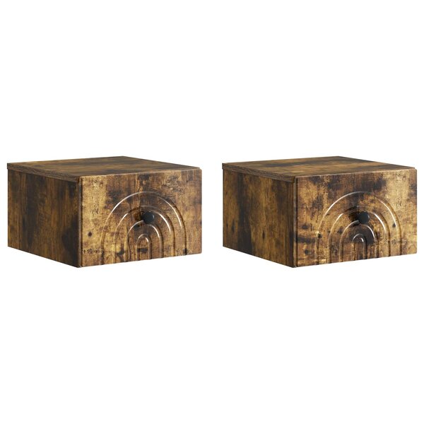 vidaXL Cabinet de chevet mural 2 pc Chêne fumé 33 x 34 5 x 20 cm