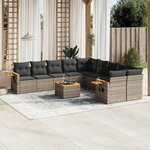 vidaXL Salon de jardin 11 Pièces avec coussins gris résine tressée
