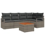 vidaXL Ensemble de 6 Canapés de Jardin avec Coussins Gris Poly Rattan Acacia